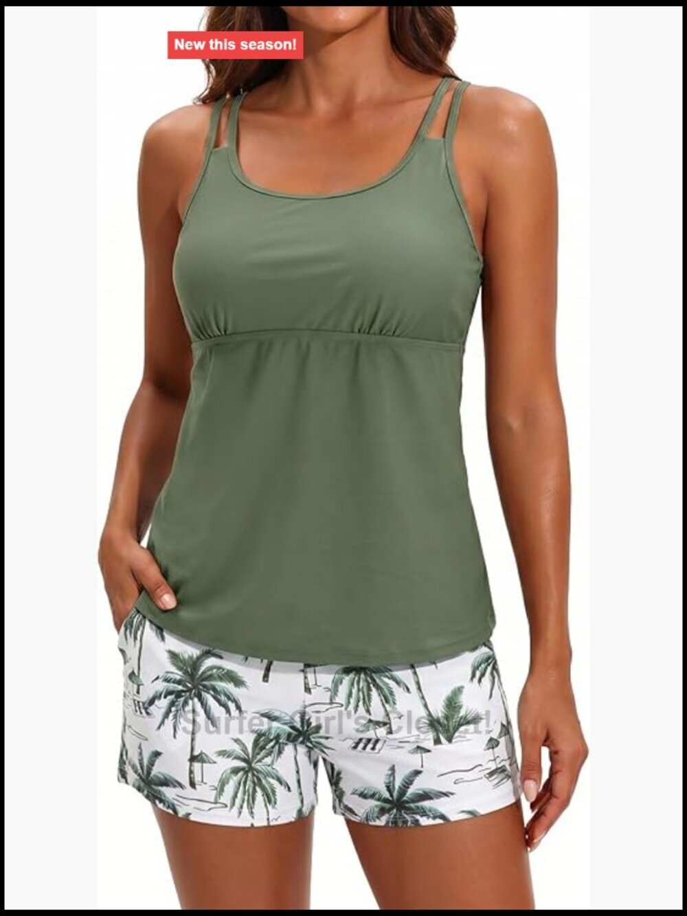 Two Piece Tankini Swimsuits with Tummy Control Board Shorts Athletic Swimwear